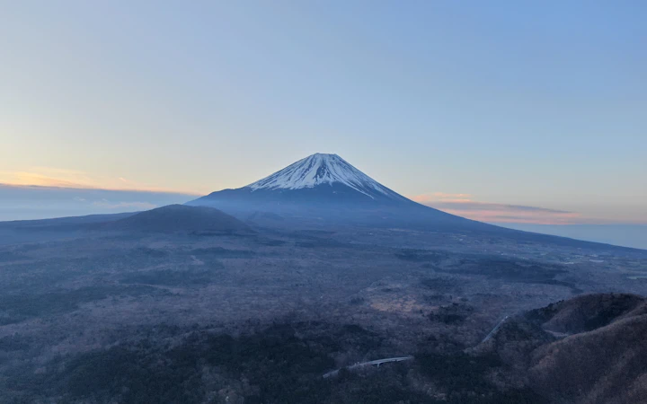 Mount Fuji above the lakes and hills of Japan